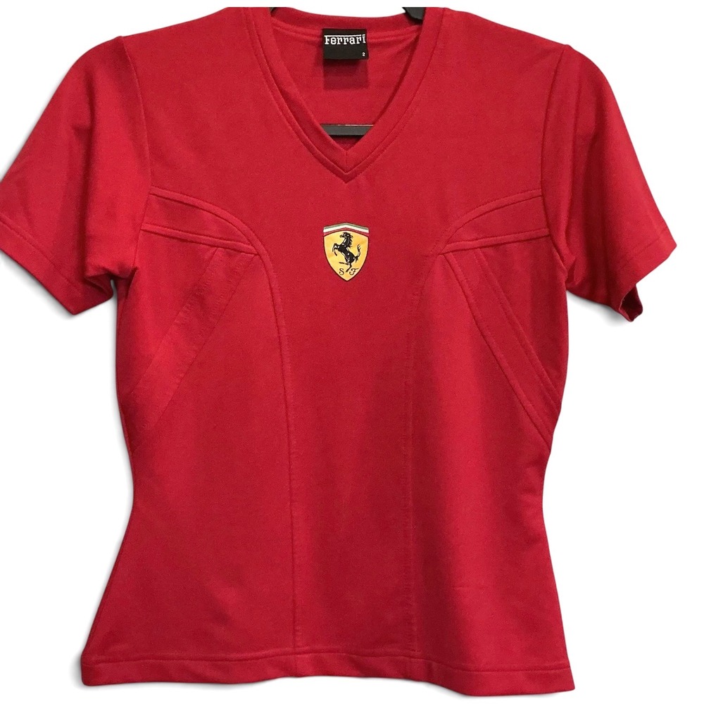 Ferrari Vintage Y2K Idea S.A. Prancing Horse Fitted V Neck Racing Shirt XS S